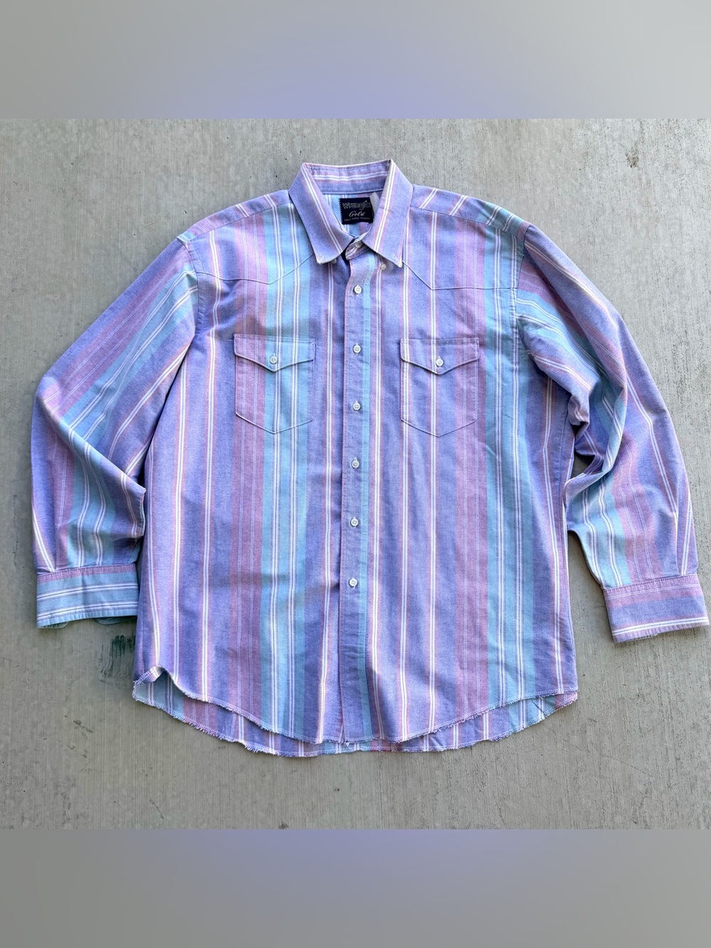 Vintage Wrangler Brushpopper Shirt 90s Pastel Stripe Cowboy Western